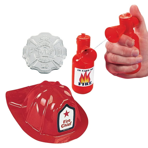 Fun Express Firefighter Crew Hat, Badge & Squirt Toy Dress-Up Kit - 36 Pieces