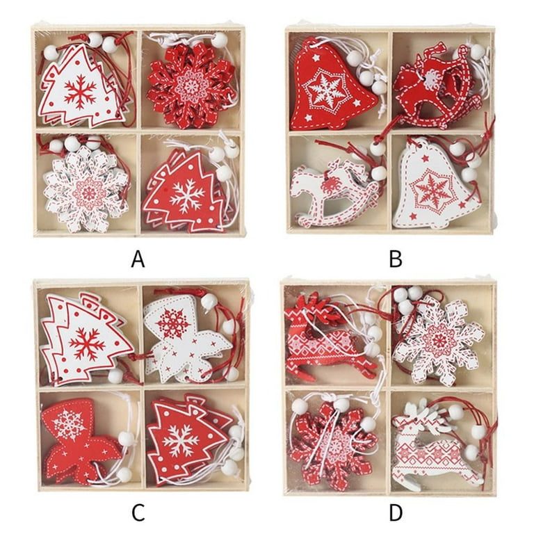 12pcs Wooden Snowflakes Shaped Embellishments Hanging Ornaments for Christmas Decoration, Size: 13*13*1.5cm
