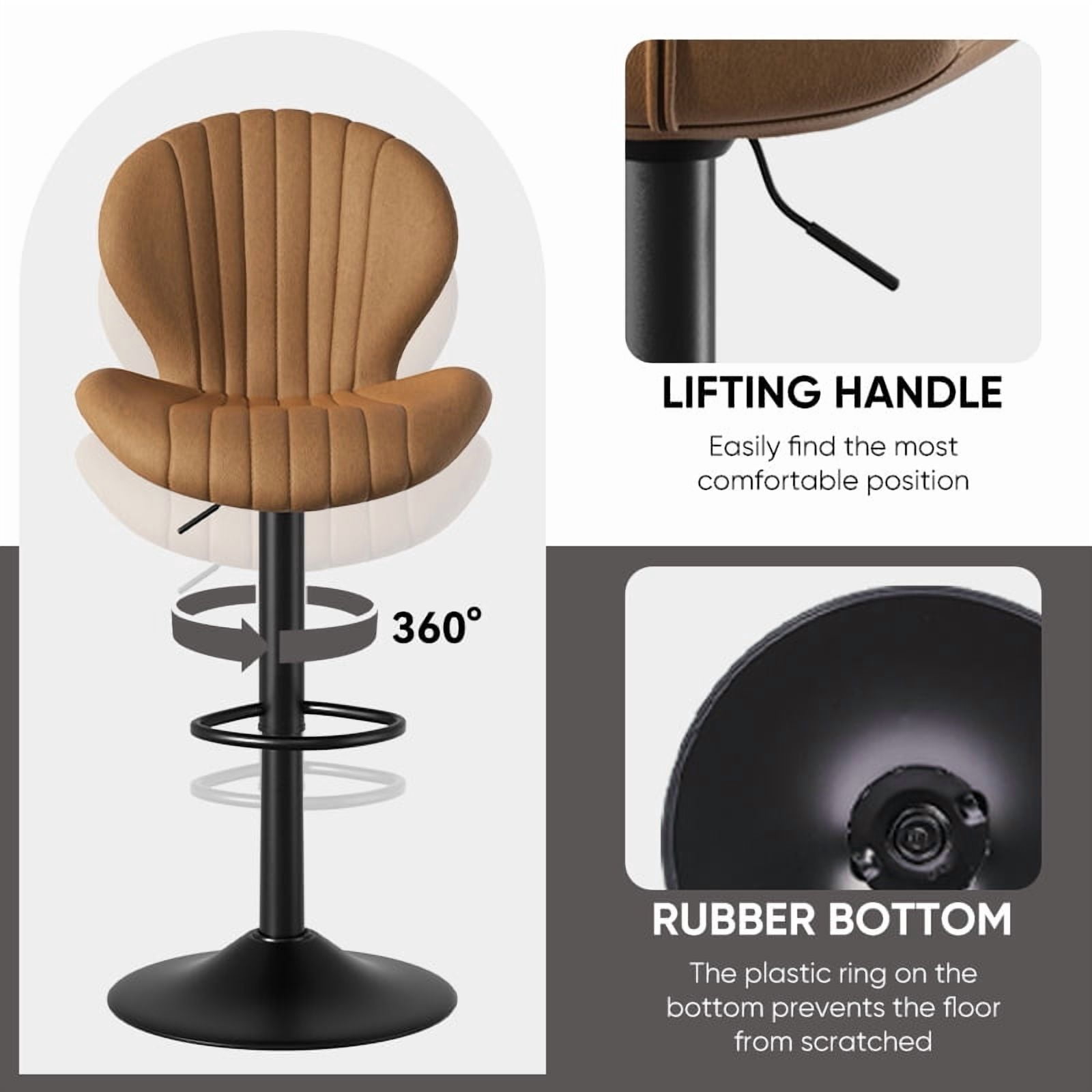 Daluvenix Swivel Bar Stools Set of 1 with Back, Adjustable Counter Height Bar Chairs with Heavy Duty Metal Base for Kitchen Island Dining Room Pub, Brown