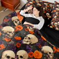 thumbnail image 4 of Homewish Spooky Halloween Skull 7 Pieces Full Size Bedding Sets,Autumn Floral Print Full Size Bed in a Bag,Black Orange Purple,Black Reversible, 4 of 8