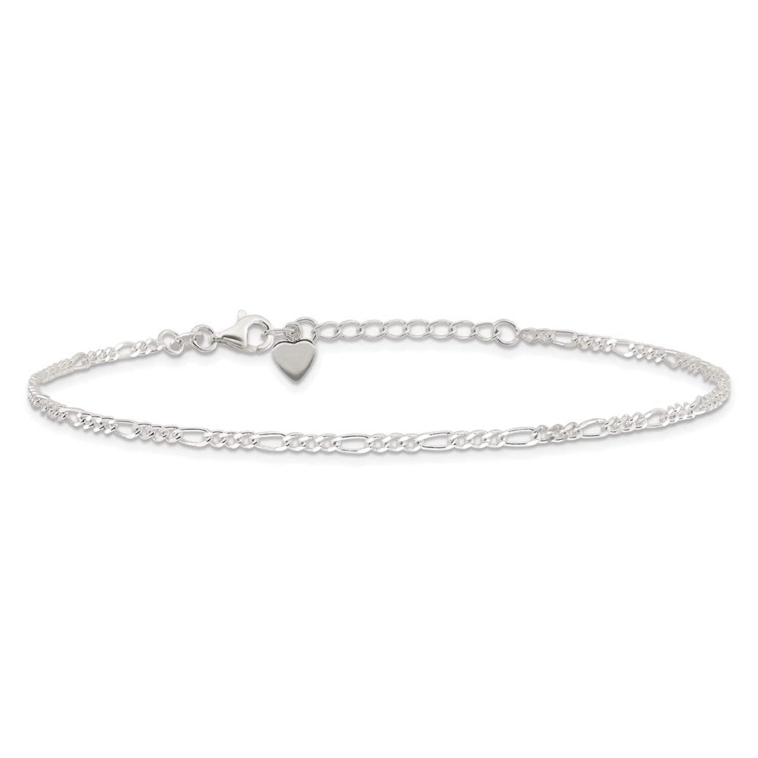 FJC Finejewelers Sterling Silver D/c and Polished Figaro Anklet