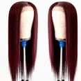 thumbnail image 5 of Pelucas con flequillo para mujer, peluca ondulada suelta, peluca frontal de encaje, cabello largo y liso de color rojo vino, peluca de fibra química, cabello largo, 5 of 5