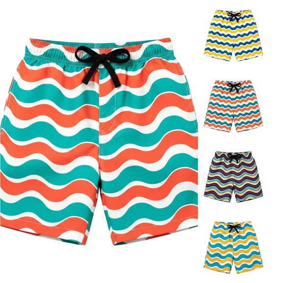 OSOLU Boys Athletic Shorts Summer Beach Breathable Colorful Striped Drawstring Elastic Waist Loose Fit Running Shorts For Kids 2-14Y
