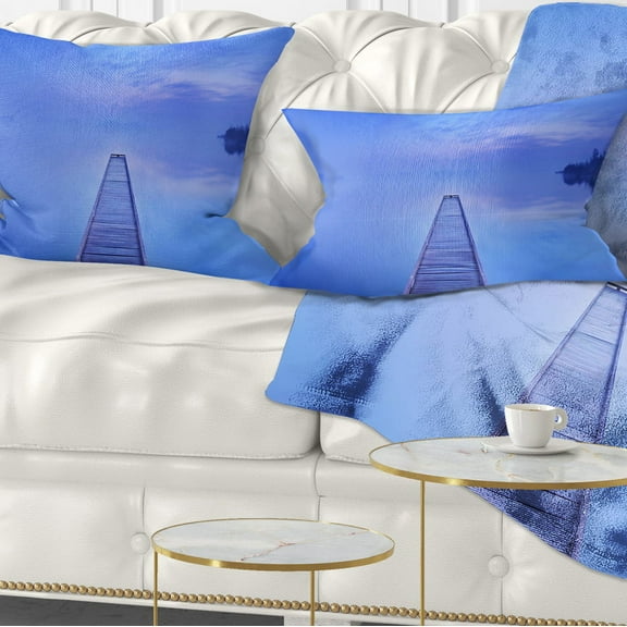 Designart Jetty at Blue Dawn Panorama - Bridge Throw Pillow - 12x20