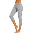 thumbnail image 3 of UVEASISHA Womens V Cross Waist Capri Leggings High Waisted Shapewear Cropped Yoga Pants Stretch Compression Workout Tights Gray L, 3 of 7
