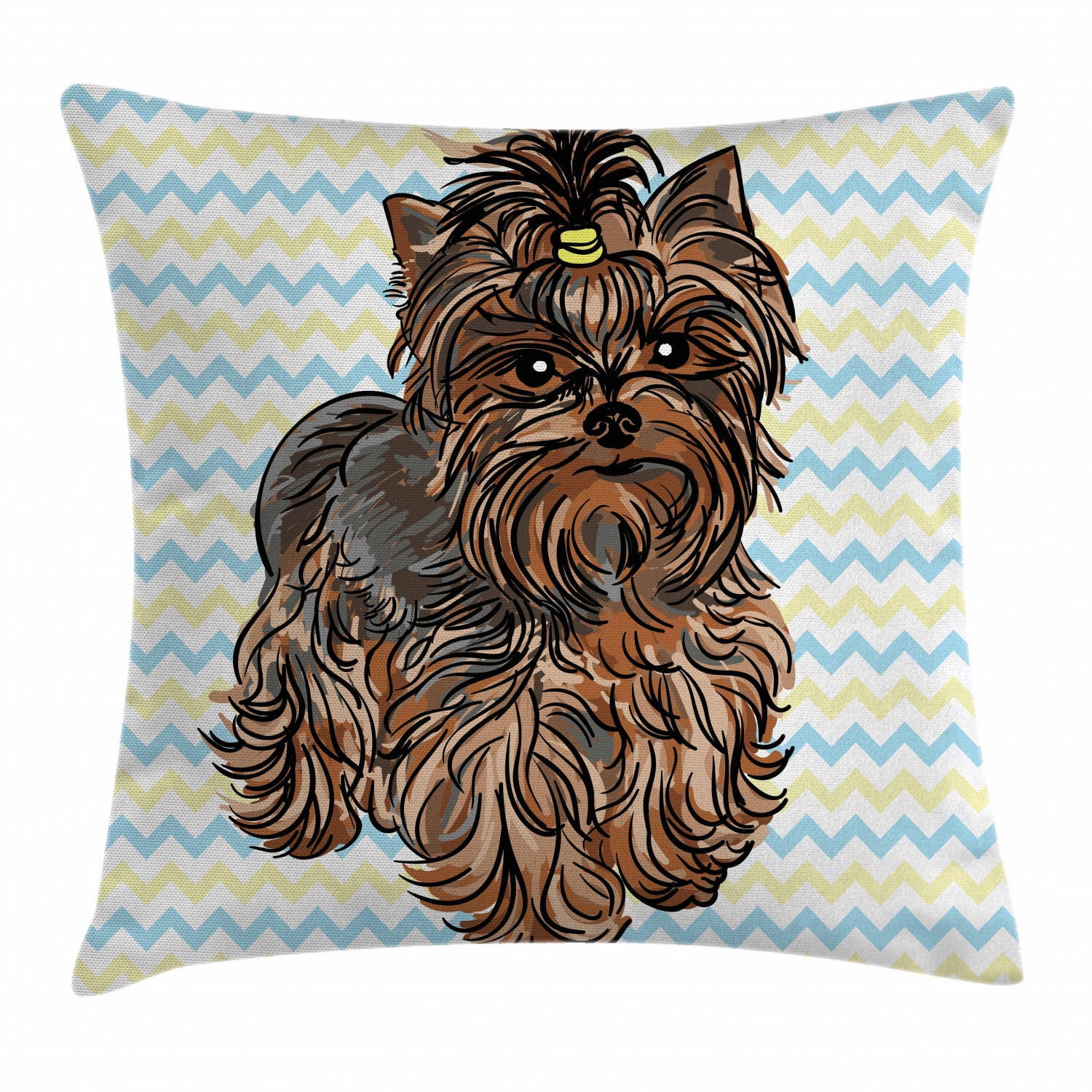 Yorkie Throw Pillow Cushion Cover, Cute Brown Yorkie with Even Cuter