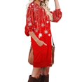 thumbnail image 5 of Women's Casual Dress Long Sleeve Round Neck Snowflake Print with Pocket Winter Theme Loose Fit Midi Dress for Spring Fall,Red,S, 5 of 6