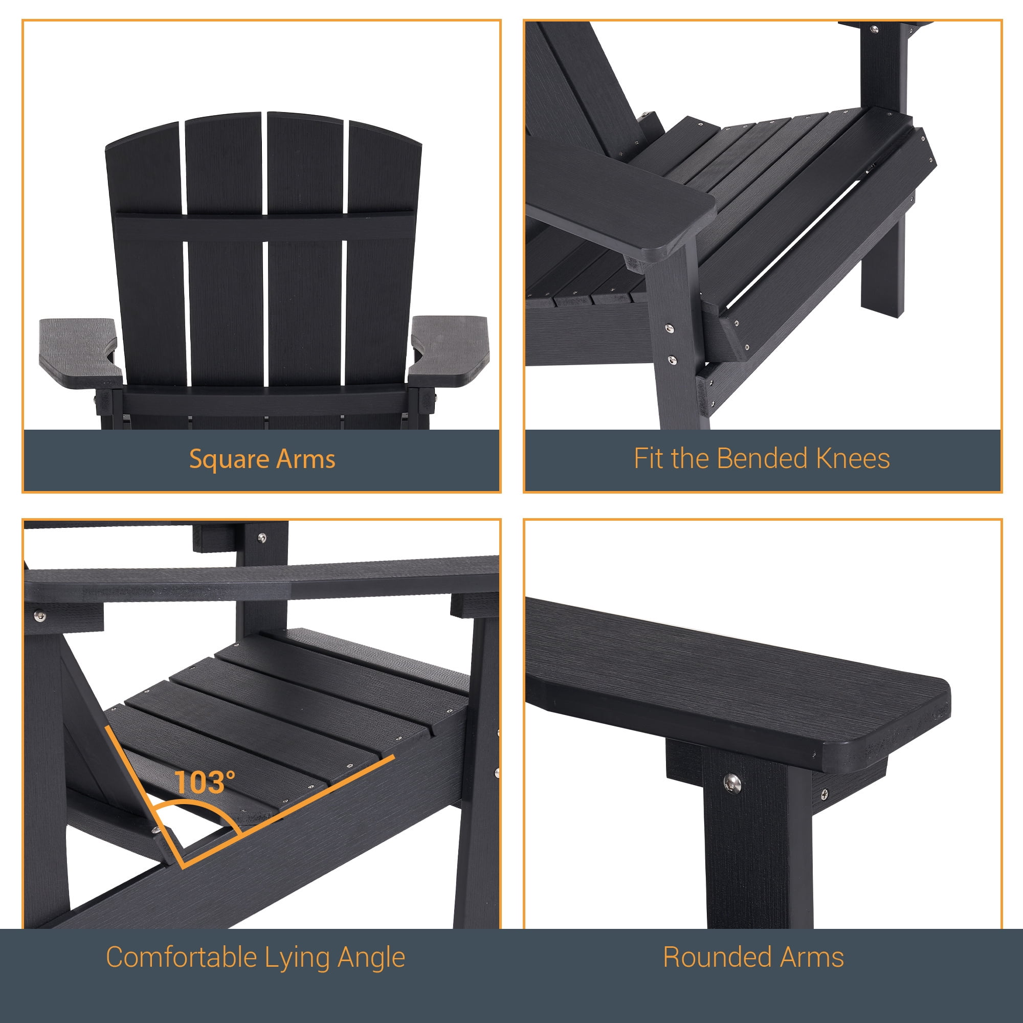 ACEGOSES Patio Adirondack Chair Outdoor Plastic Single Chair 300 Lbs for Deck and Balcony Multi-Use Like Real Wood, Black