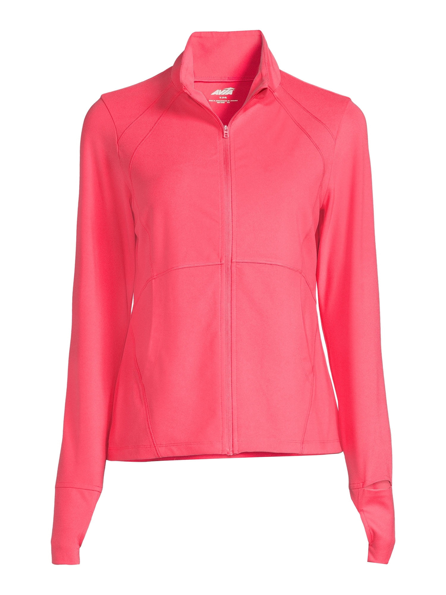 Avia Women's Active Full Zip Long Sleeve Jacket with Thumbholes and Sport Watch Opening