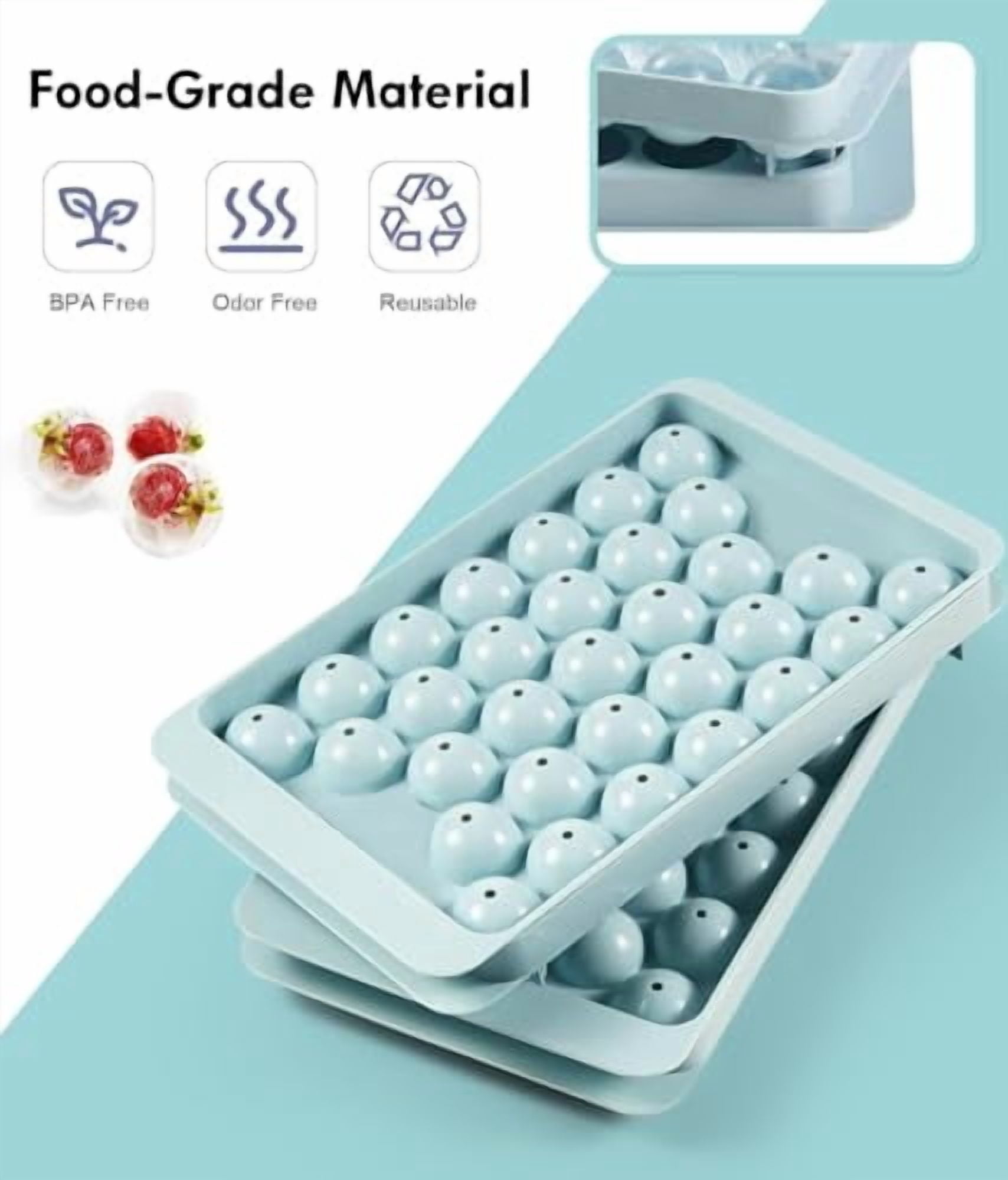 Round Ice Cube Tray with Lid and Bin – BPA-Free Food-Grade Silicone Mold, Stackable Ice Ball Maker for Freezer, Iced Bucket Kit for Cocktails, Whiskey, Coffee, Drinks, and Party Beverages
