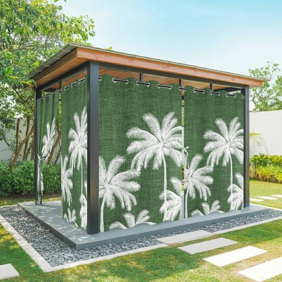 Dark Green Palm Trees Outdoor Curtains for Patio, Summer Beach Tropical Farmhouse Sunshade Privacy Drapes Grommet Waterproof Outside Curtains for Porch/Cabana/Balcony 54"x 108", 2 Panel