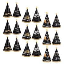LULULION 18Pcs 2024 New Year Paper Cone Hats Assorted Colors Party Supplies with New Year Patterns