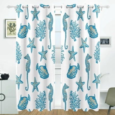 POPCreation Starfish Coral Seahorse Window Curtain Blackout Curtains ...