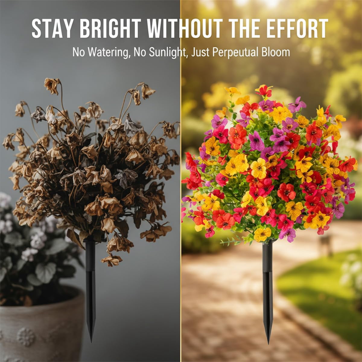 Artificial Flowers for Outdoors with Ground Stakes, UV Resistant Waterproof Faux Violet Blooms, Garden Yard and Patio Decoration