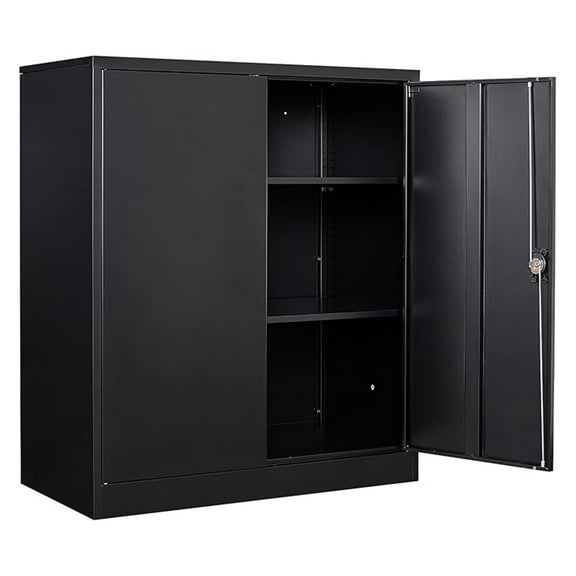 Beran7 36 inch Metal Storage Cabinet with Doors and Shelves,Small Black Locking Garage Cabinet,Lockable Short Steel Cabinets for Home,Office,Shop,Garage
