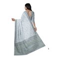 thumbnail image 2 of White & Green Floral Pure Cotton Block Print Saree - 18940110, 2 of 5