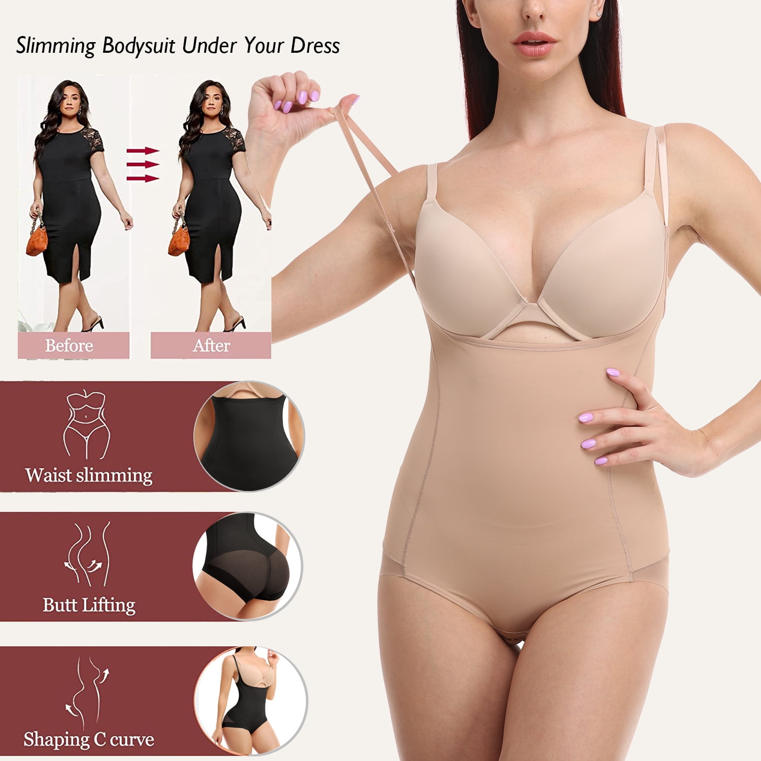 Mimigo Women Slimming Body Shaper Seamless Butt Lifter Bodysuits