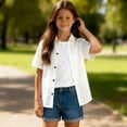 thumbnail image 5 of TIREOW Kids Boys Short Sleeve Dress Shirt Solid Color Button Down Shirt Summer Comfortable Casual Shirt Tops, 5 of 8