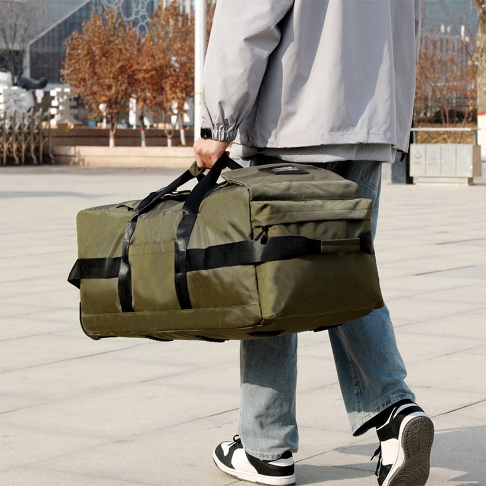 Nieyigj Large Foldable Travel Duffle Bag with Wheels, Water-Resistant Convertible Carry On Trolley Backpack (14.1 inches / 36 cm) - Army Green