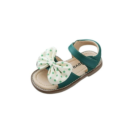 

DNDKILG Kids Girl Bowknot Party School Wedding Sandals Toddler Baby Summer Dress First Walkers Shoes Green 12M-7Y