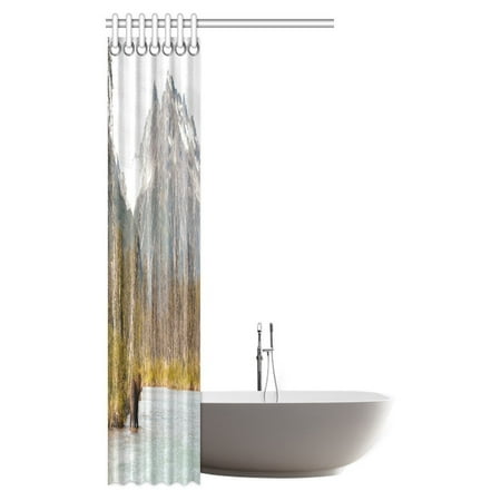 Pop Wildlife Decor Shower Curtain Set Brown Bear Hunting For Fish