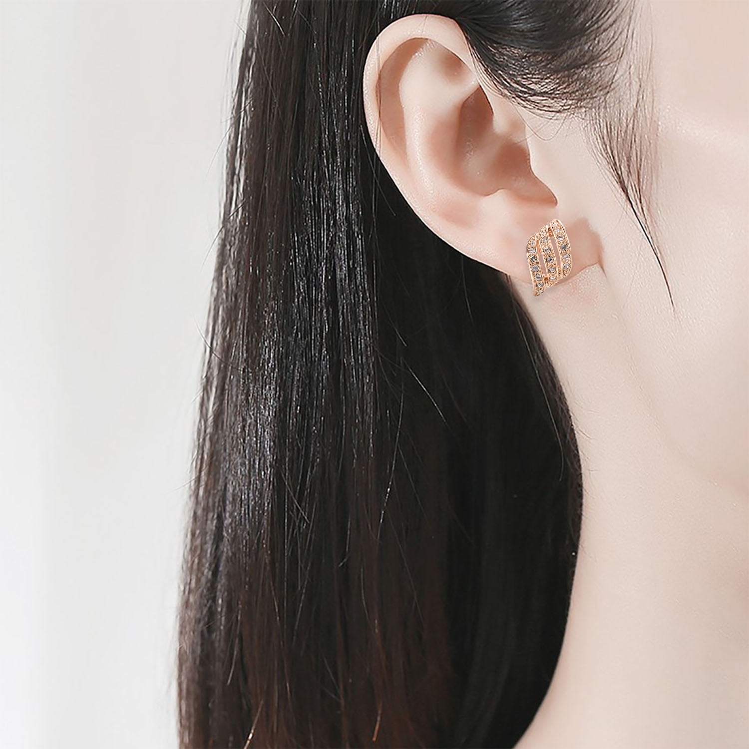 ピアス Fay Rose Gold Fringes Crystal Earrings Yoursfs Feather Clip on Earrings for Women 14K Rose Gold