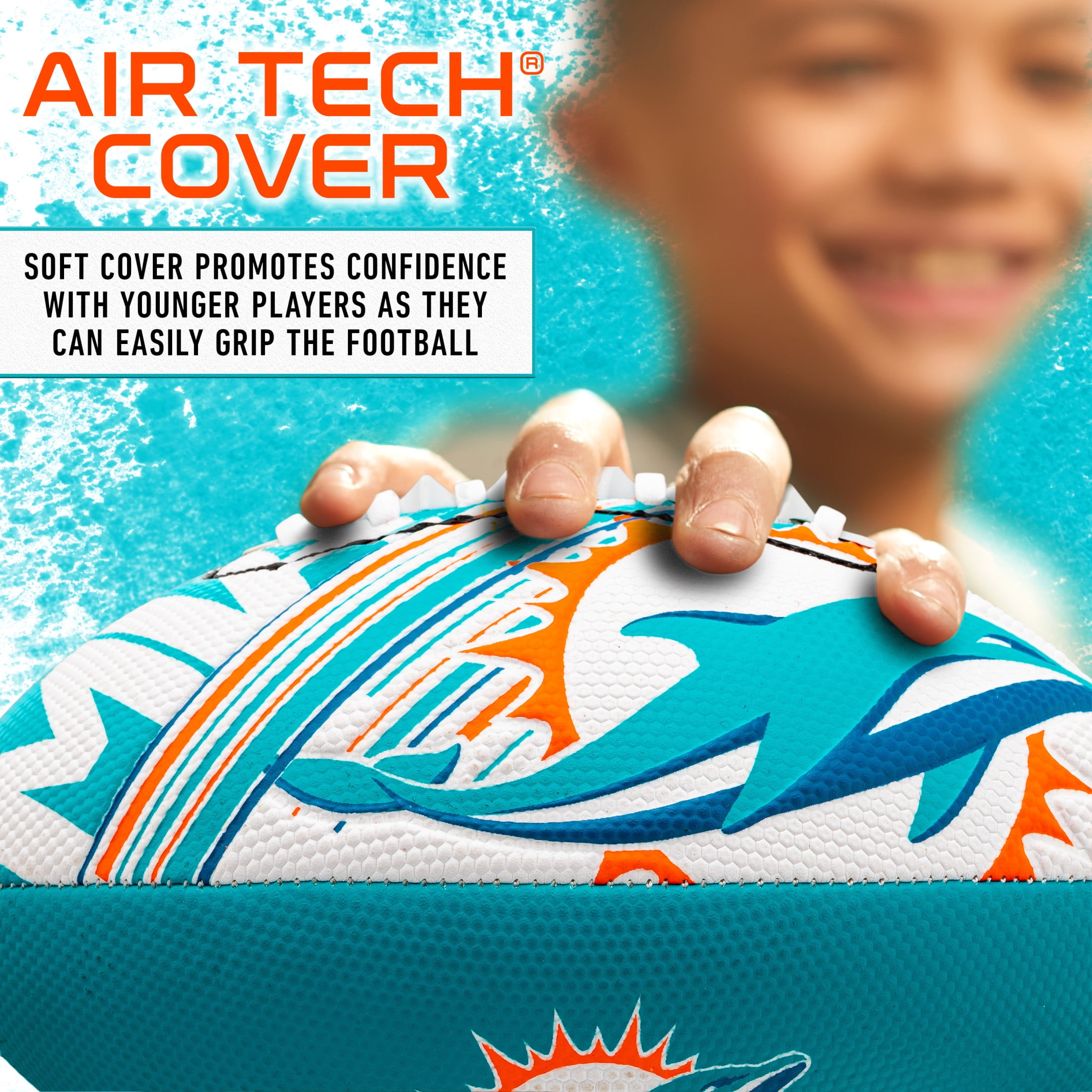 Franklin Sports NFL Miami Dolphins Football - Youth Mini Football - 8.5" Junior Size Ball - SPACELACE Easy Grip Texture- Perfect for Kids