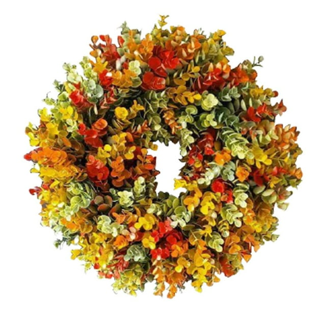 fastboy Couronne d'Automne Simulation Porte Guirlande Colorée Eucalyptus Couronne pour Porte d'Entrée Décoration de l'Action de Grâce Type 1