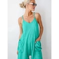 thumbnail image 4 of Womens Summer Casual Sleeveless Rompers Loose Spaghetti Strap Shorts Overalls Outfits Jumpsuits with Pockets Green XXL, 4 of 9