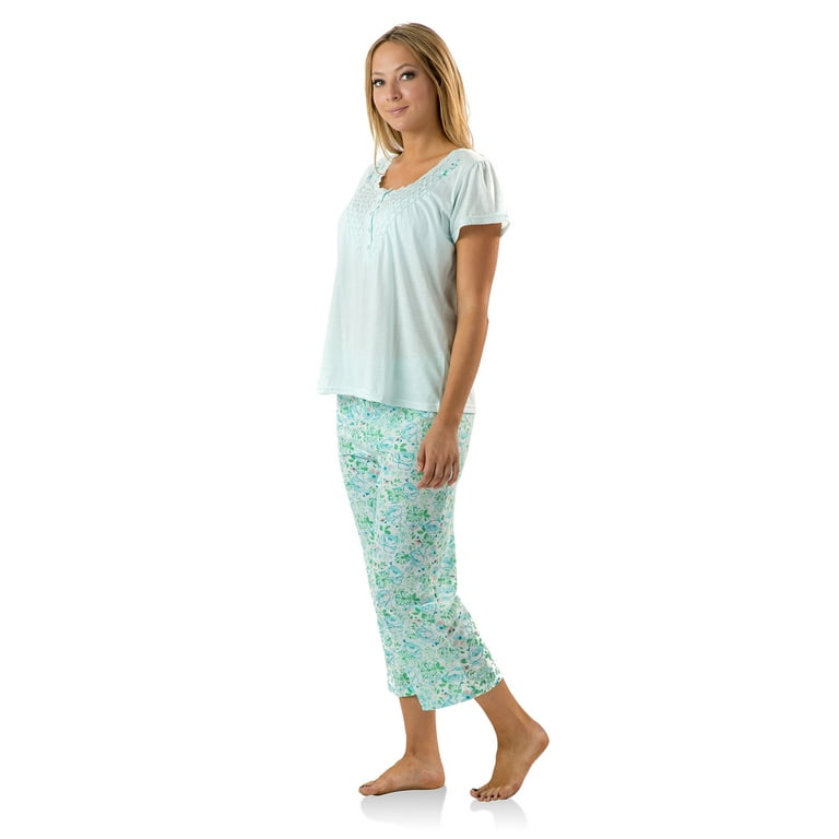 Casual Nights Women's Short Sleeve Lace Dot Capri Pajama Set