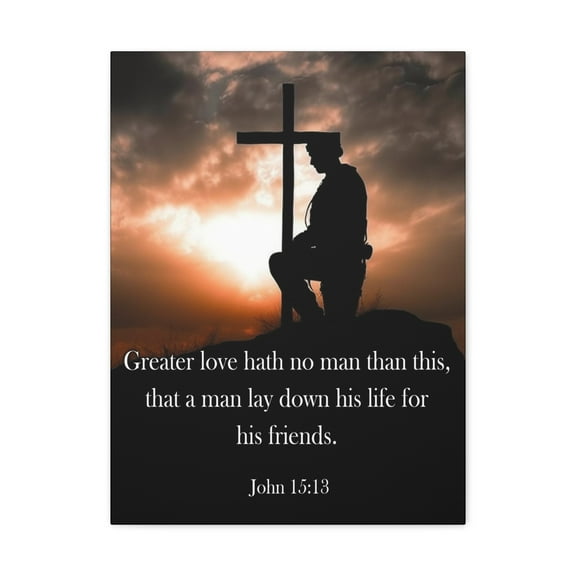 Scripture Walls John 15:13 Greater Love Soldier at Cross Christian Wall Art Print Ready to Hang Unframed