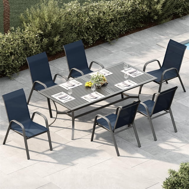 Memoryfield Patio Chairs Set of 6, Stackable Outdoor Dining Chairs with Textilene Fabric, for Backyard, Poolside, Garden, Balcony, Navy