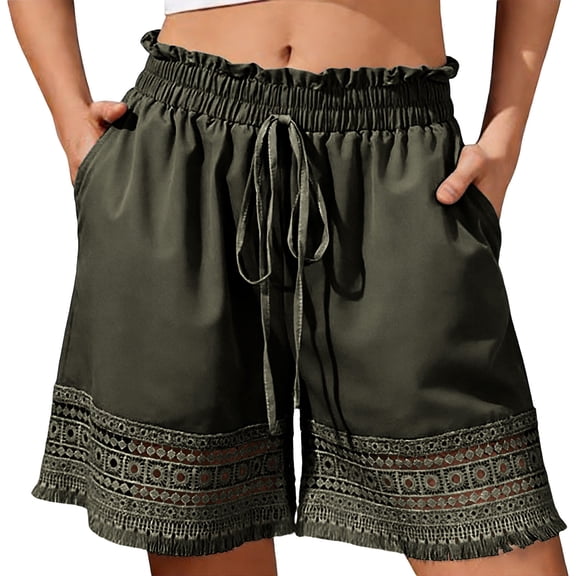 Ohufall High Waisted Shorts for Women Lounge Shorts Dressy Lace Trim Summer Beach Short Pants with Pockets