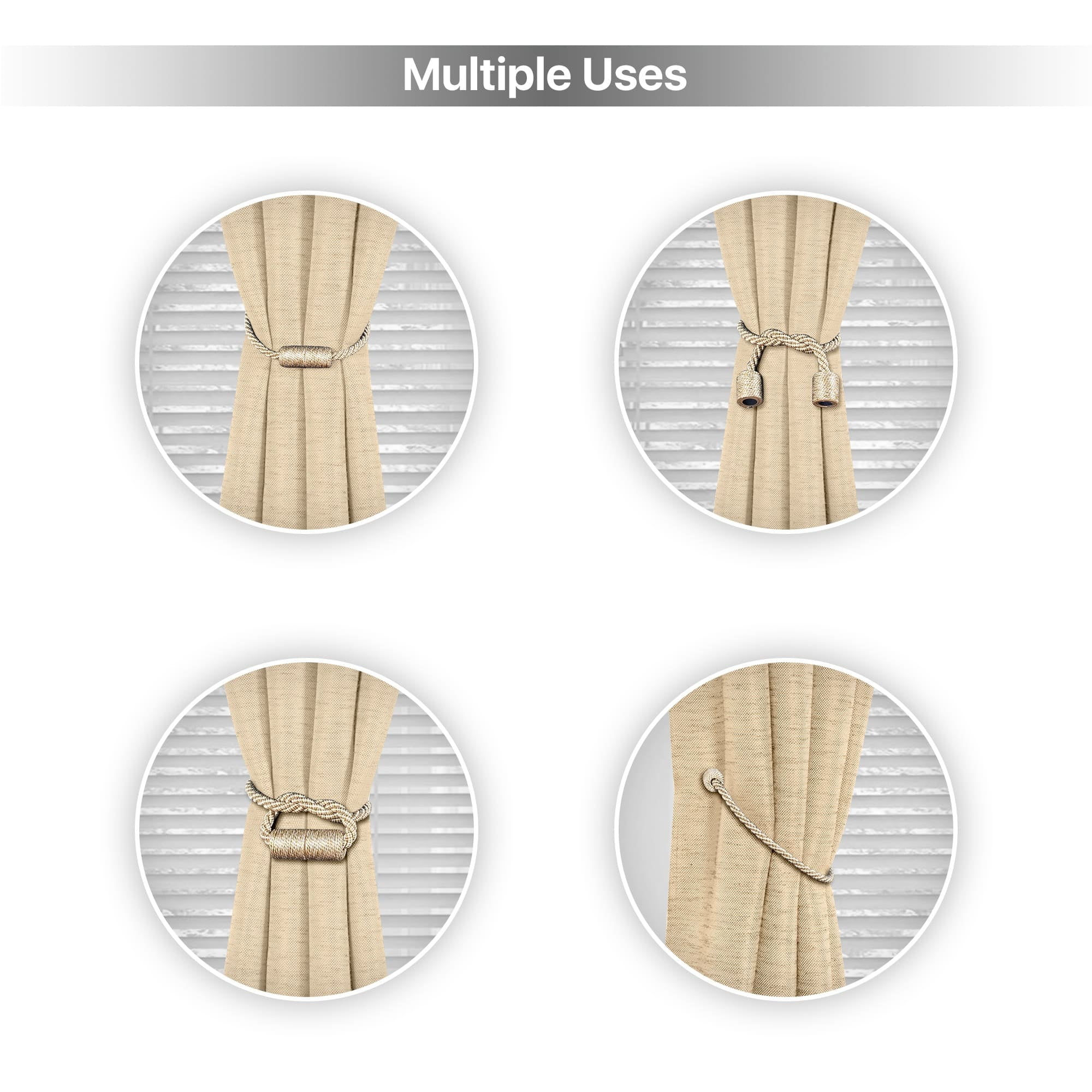 Mainstays 2-Pack Magnetic Tiebacks for Curtains, 17.5 Inch - Beige