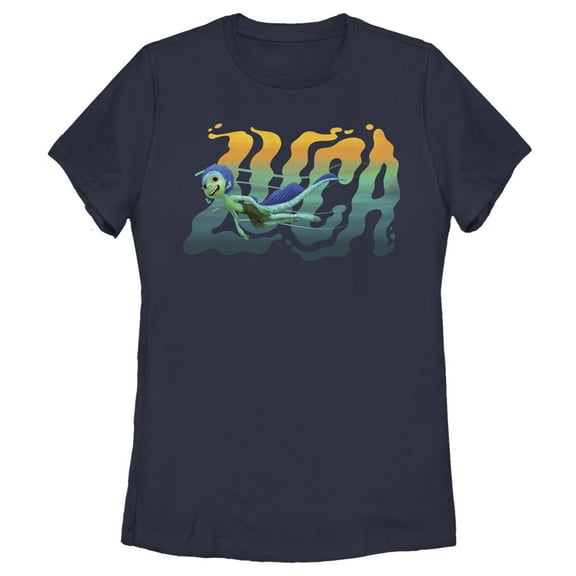 Women's Luca Sea Monster Logo  Graphic Tee Navy Blue Large
