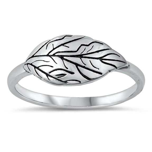 Detailed Leaf Ring .925 Sterling Silver Band Jewelry Female Male Unisex Size 7