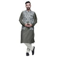 thumbnail image 1 of Atasi Solid Kurta Churidar With Printed Jecket Set For Mens Summer Party Wear, 1 of 1