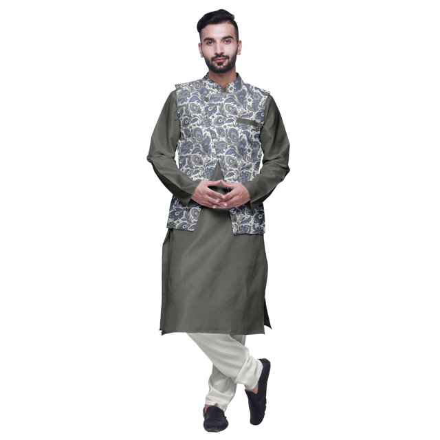 Atasi Kurta Churidar Uni avec Ensemble de Jecket Imprimé pour Hommes, Tenue de Fête d'Été