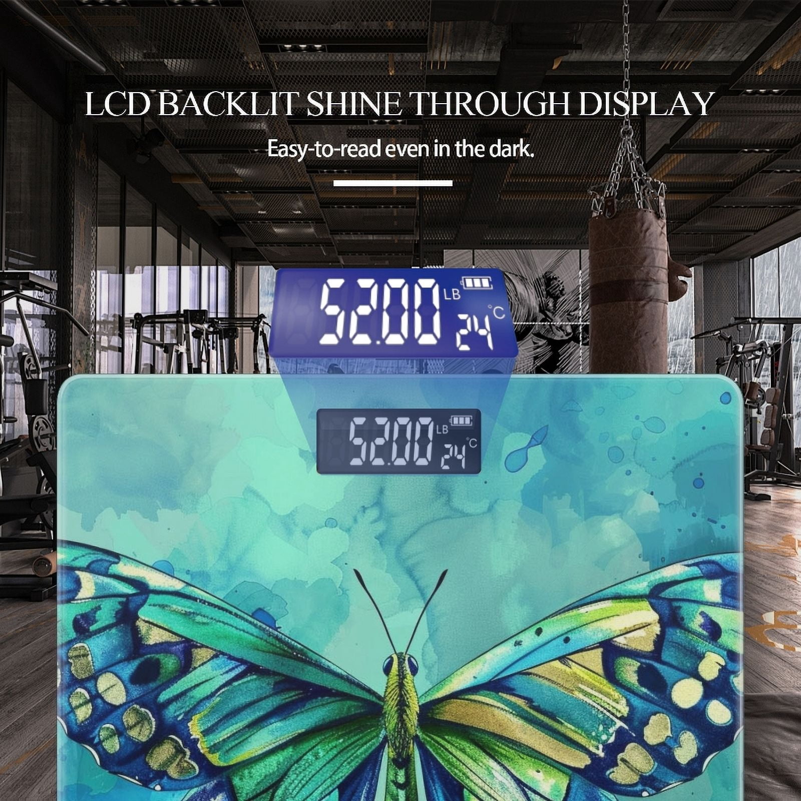 Bathroom Scale, Highly Accurate Digital Body Scale,Precisely Measures Weight up to 400 lbs-Beautiful Butterfly In Blue And Green