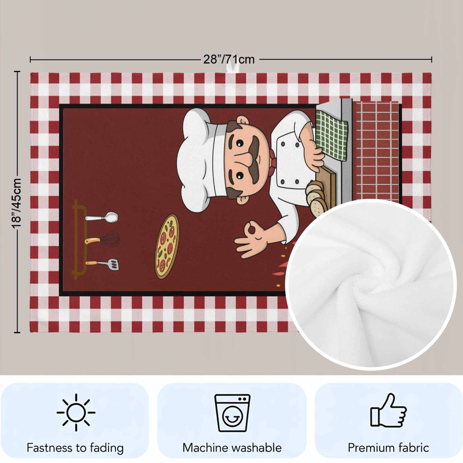 Kitchen Towel Kitchen Cute Chef Cook Burgundy Red Plaid Dish Cloths 2 Pack 18x28in,Super Absorbent Tea Hand Towels Bathroom Cleaning Cloth Pizza Gourmet Soft Dishcloth for Drying Dishes