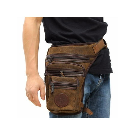 Men Multifunction Outdoor Hiking Motorcycle Riding Leg Bag Canvas Waist Bag Money Belt Bag Fanny Pack for Friend Father