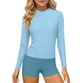 thumbnail image 2 of FSYBOA Girls Rash Guard Swimsuits, 2 Piece Quick Dry Long Sleeves Holiday Kids Bathing Suit Swimwear Light Blue Size 14T, 2 of 7