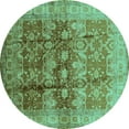 thumbnail image 1 of Ahgly Company Machine Washable Indoor Round Oriental Turquoise Blue Industrial Area Rugs, 3' Round, 1 of 4
