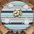 thumbnail image 2 of Minimalist Stripes Round Tablecloth 54 inches Teal Navy Blue Grey Horizontal Stripe Modern Waterproof Oil-Proof Table Cloth Round Table Cover for Holiday Party Picnic Dinner Decor Indoor Outdoor Use, 2 of 9