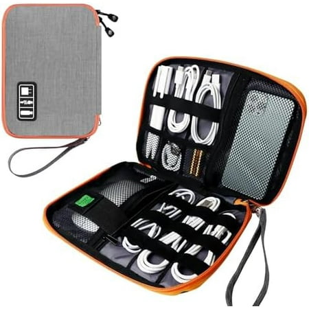 Electronics Travel Organizer Portable Waterproof Electronic Travel Storage Bag for Small Charging Cord Storage Charger SD Card etc for Travel Business-Grey Orange