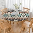 thumbnail image 3 of Brown Triangular Geometric Pattern Round Fitted Tablecloth with Elastic Edge,Dining Table Cover Waterproof,Outdoor Round Tablecloth for Camping,Dining,Indoor and Outdoor, 3 of 7