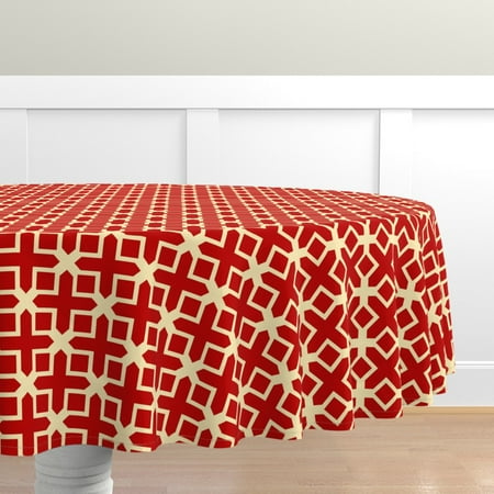 

Cotton Sateen Tablecloth 90 Round - Cameroonian Church Africa Cross Christian African Art Cameroon Print Custom Table Linens by Spoonflower