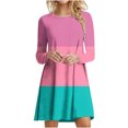 thumbnail image 1 of Robes d'Automne pour Femmes Col Rond Bloc de Couleur Robe à Manches Longues Décontractée Ample Tunique Évasée Mini Robes, 1 of 5