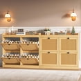 thumbnail image 1 of Shoe Cabinet with 4 Deep Flip Drawers, Base Freestanding Wooden Shoe Storage Cabinet with Rattan Door & 3 Tier Adjustable Shelves,Shoe Organizer for Entryway,Hidden Shoe Rack for Hallway,2PCS, 1 of 1