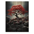 thumbnail image 3 of Designart "Monochrome Red And Grey Tree silence III" Landscape Trees Print on Natural Pine Wood, 3 of 5